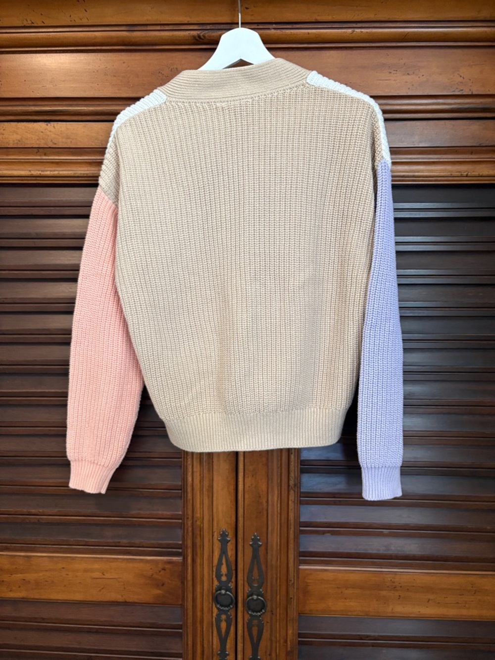GAP Colorblock V-Neck Button Cardigan - White, Tan, Lilac & Peach - Picture 2 of 6